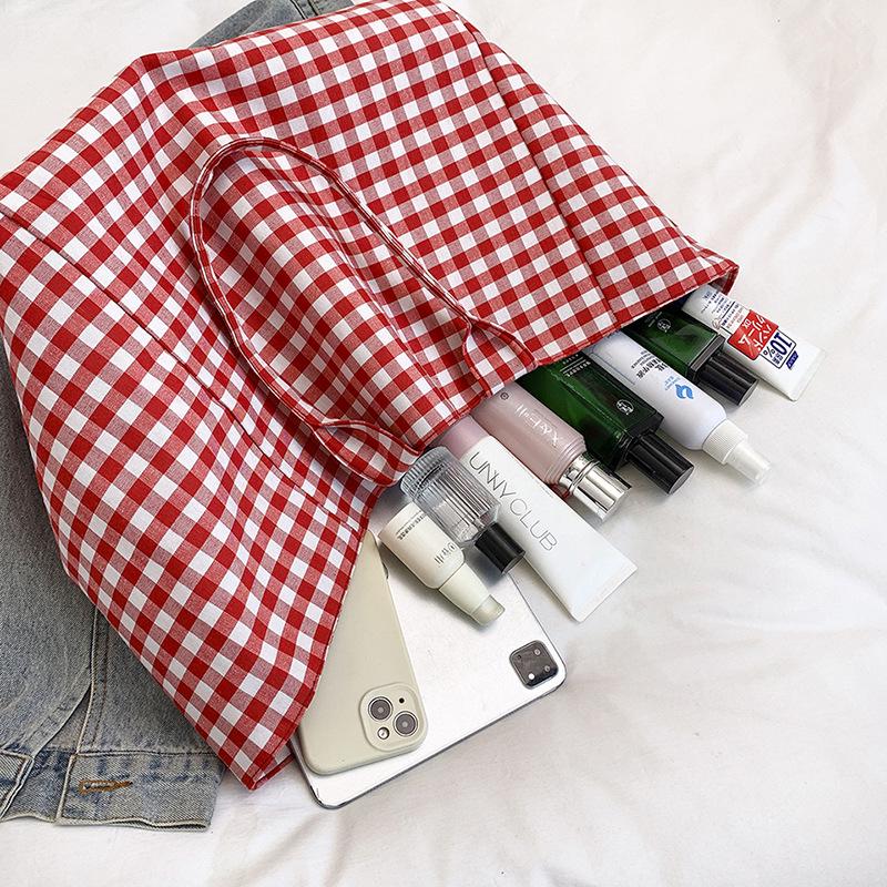 Summer Plaid Black & White Oversized Tote: Casual Single Shoulder Shopping Bag