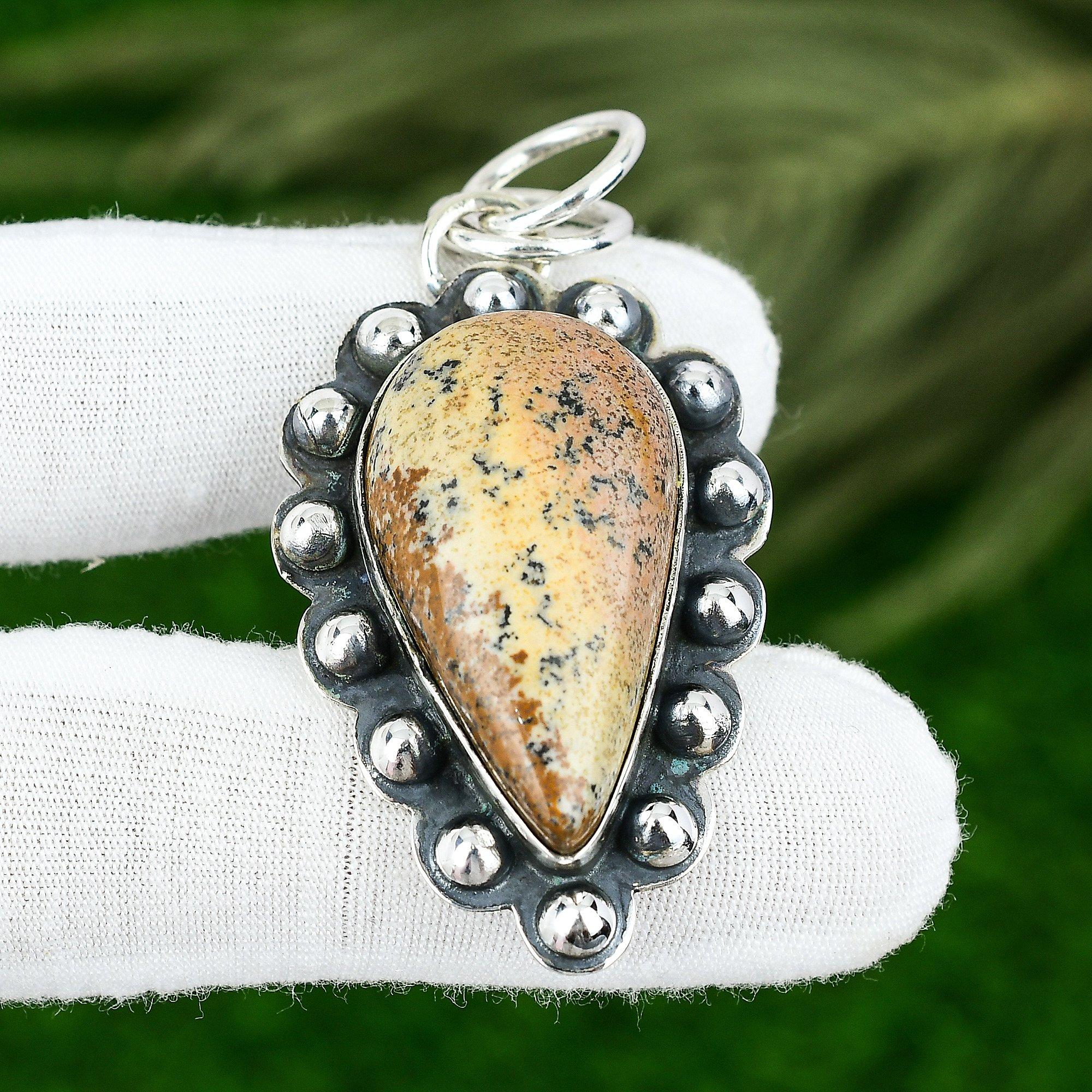 Sisters Day Deal Natural Picture Jasper Art Deco Handmade New Pendant 925 Silver
