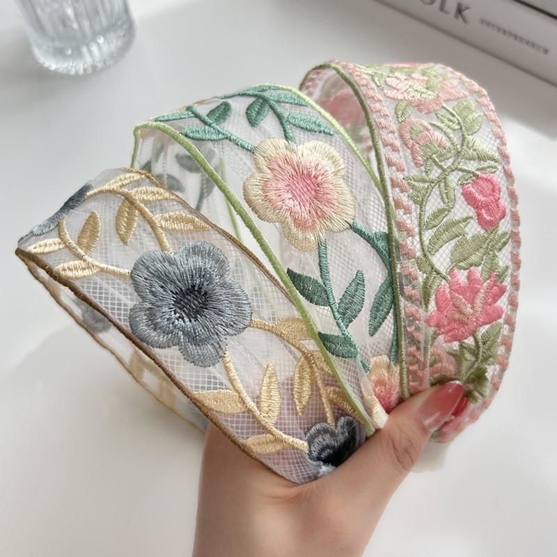 1/3pcs Elegant Chiffon Embroidery Flower Hairband – Sweet Floral Headband Turban Hoop for Women Hair Accessories