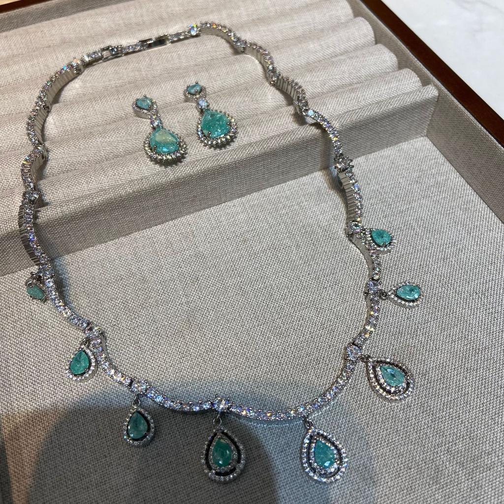 Binghua Zirconium Heavy Industry High-End Jewelry Necklace, Luxury Light Luxury High-End Necklace Earrings
