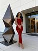 2025 New Year's Red Shiny Bodycon Slip Dress - Elegant Formal Gown for Valentine's Date