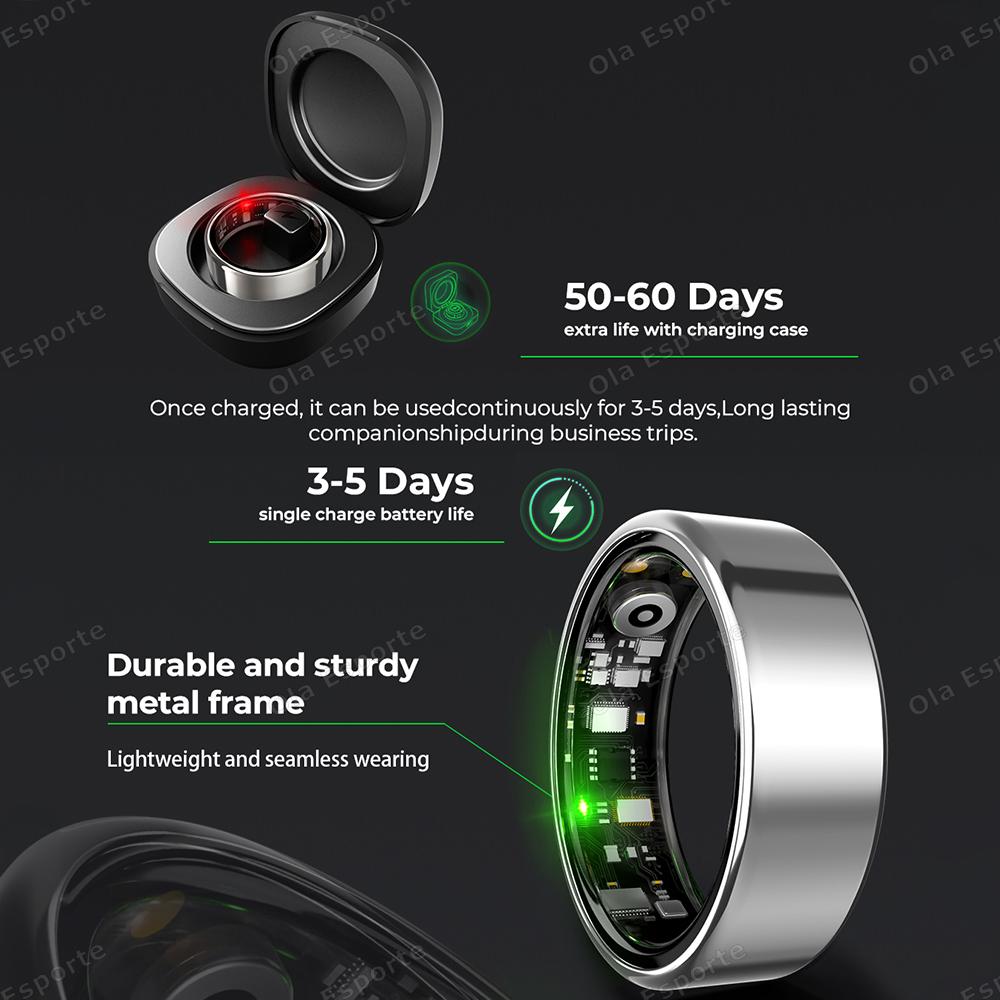 New Smart Ring Men Women, Heart Rate Blood Oxygen and Sleep Monitor Smartring IP68 & 5ATM Waterproof, Multi-sport Mode Ring