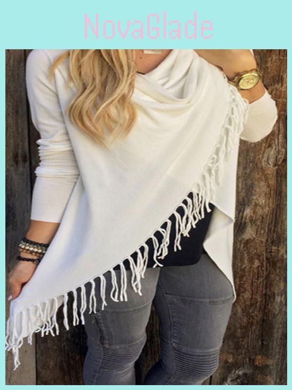 Stylish Women Tassels Casual Outwear Jacket Cardigan Long Sleeve Sweater In Solid Color
