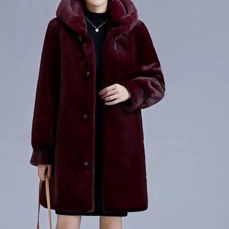 Coat Women's Medium and Long Mink Velvet Winter Fur Coat Thickened Whole Mink Hair Thickened Mink Black