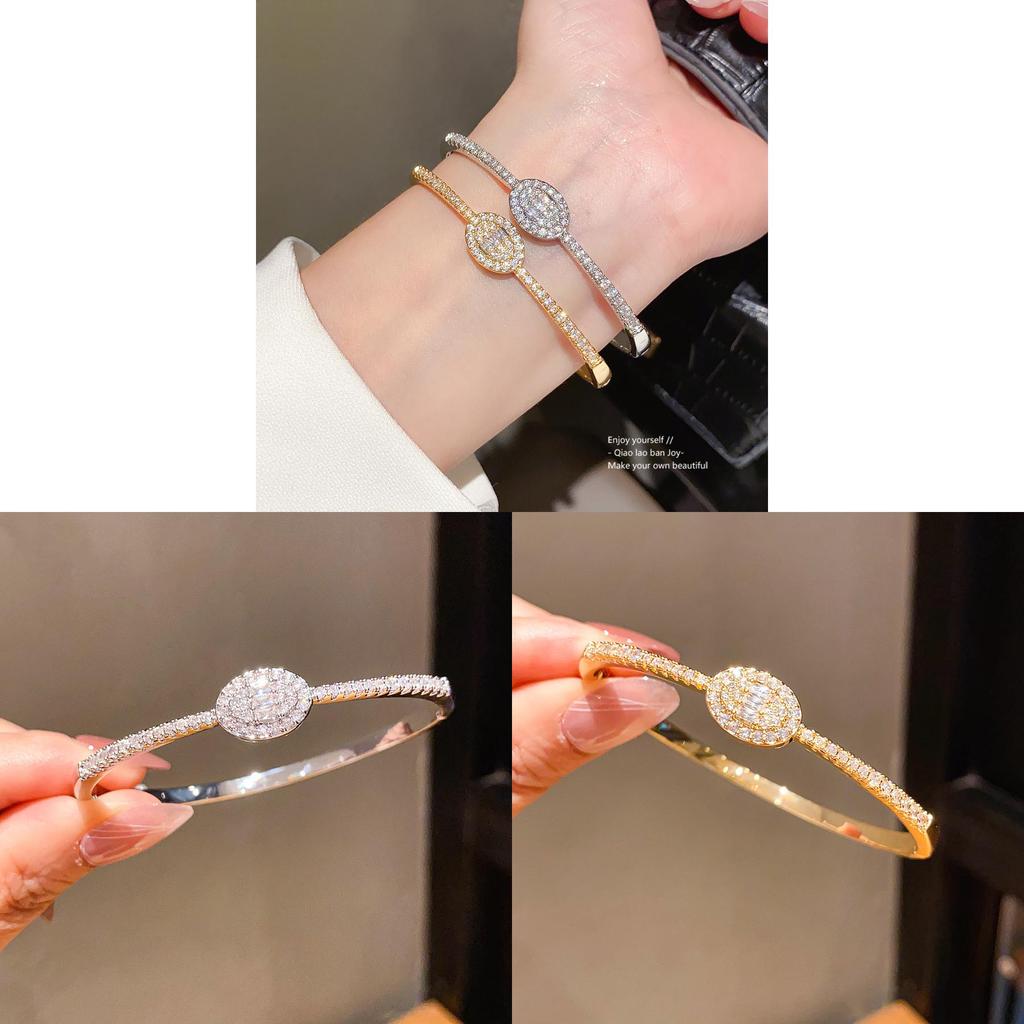 Modeschmuck Ovaler Zirkon Kupferarmband Mit Vergoldung Für Elegantes Tragen