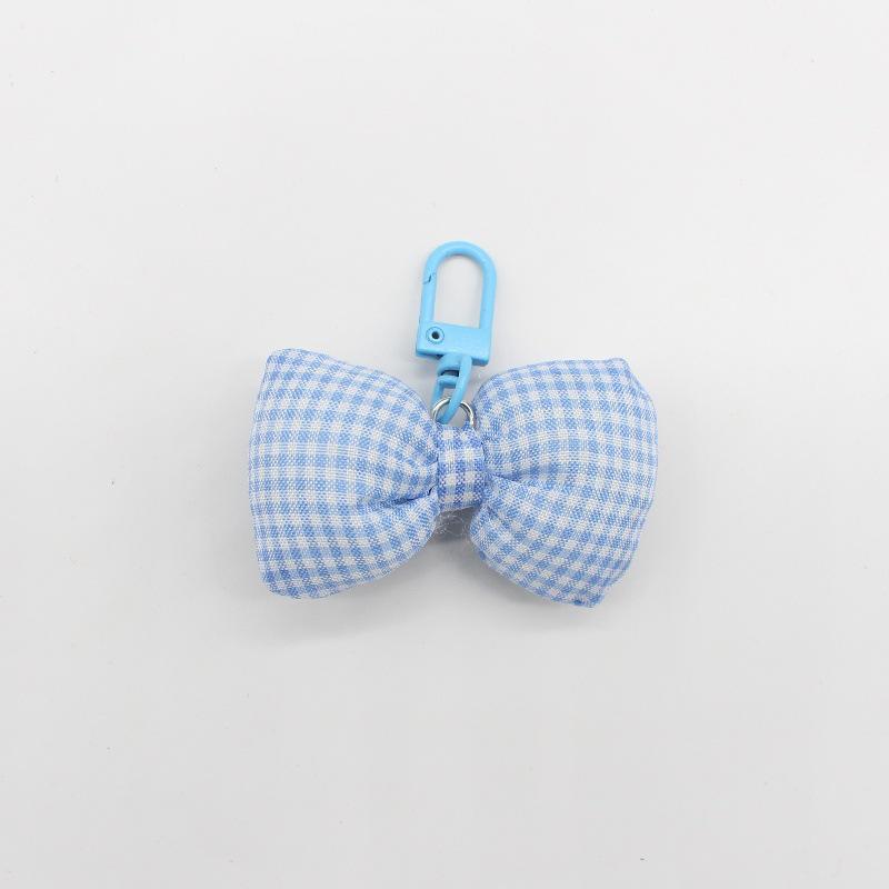 Korean Style Gold Glitter Heart Plaid Keychain with Bow Pendant