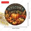 Welcome Pumpkin Fall Round Wooden Hanging Sign, Autumn Door Wall Decor