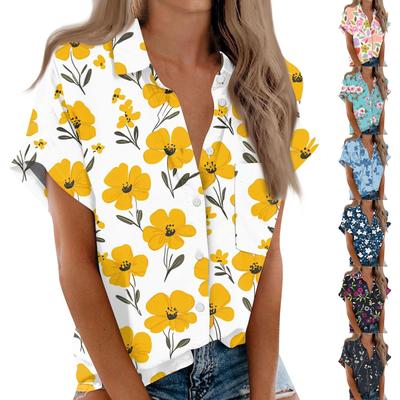 Women's Short Sleeved Shirt, Daily Fashion Printed Button Top, Chest Pocket Cardigan