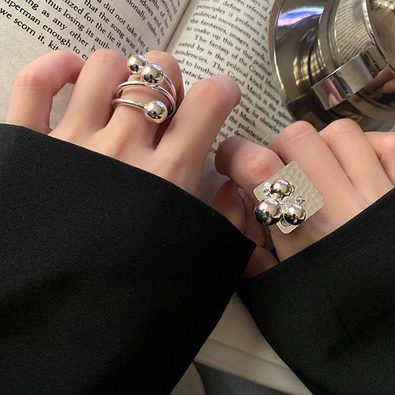 Eleganter Ring im koreanischen Stil aus 925er Sterlingsilber für Damen mit geometrischem Design und verstellbarer Größe