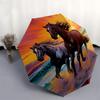Sunset, Horses Automatic Folding Umbrella Compact 8 rib Design, Unique Style, Suitable for Everyday Outdoor Use, Perfect Gift for Friends an