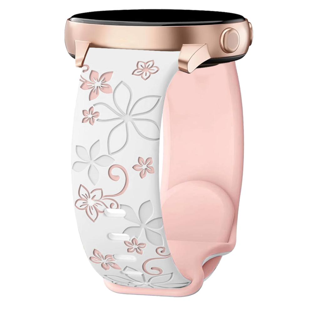 20mm Silicone Strap Flower Design Floral Engraved Two-color For Amazfit GTR, Huawei,Garmin Samsung Galaxy Watch 7 6 5 4