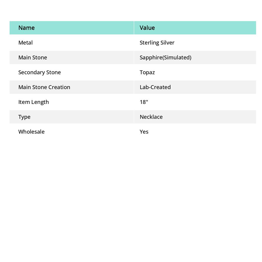 Sapphire(Simulated) Gemstone 925 Sterling Silver Necklace 18"