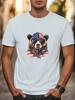 Bear with American Flag Hat and Sunglasses Graphic T-Shirt Unisex Casual Tee Unisex T-Shirt