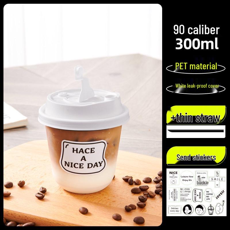 Transparent Disposable Coffee Cup with Lid, 90 Caliber, American Style for Cold Drinks, Milk Tea, Chubby Takeaway Cup