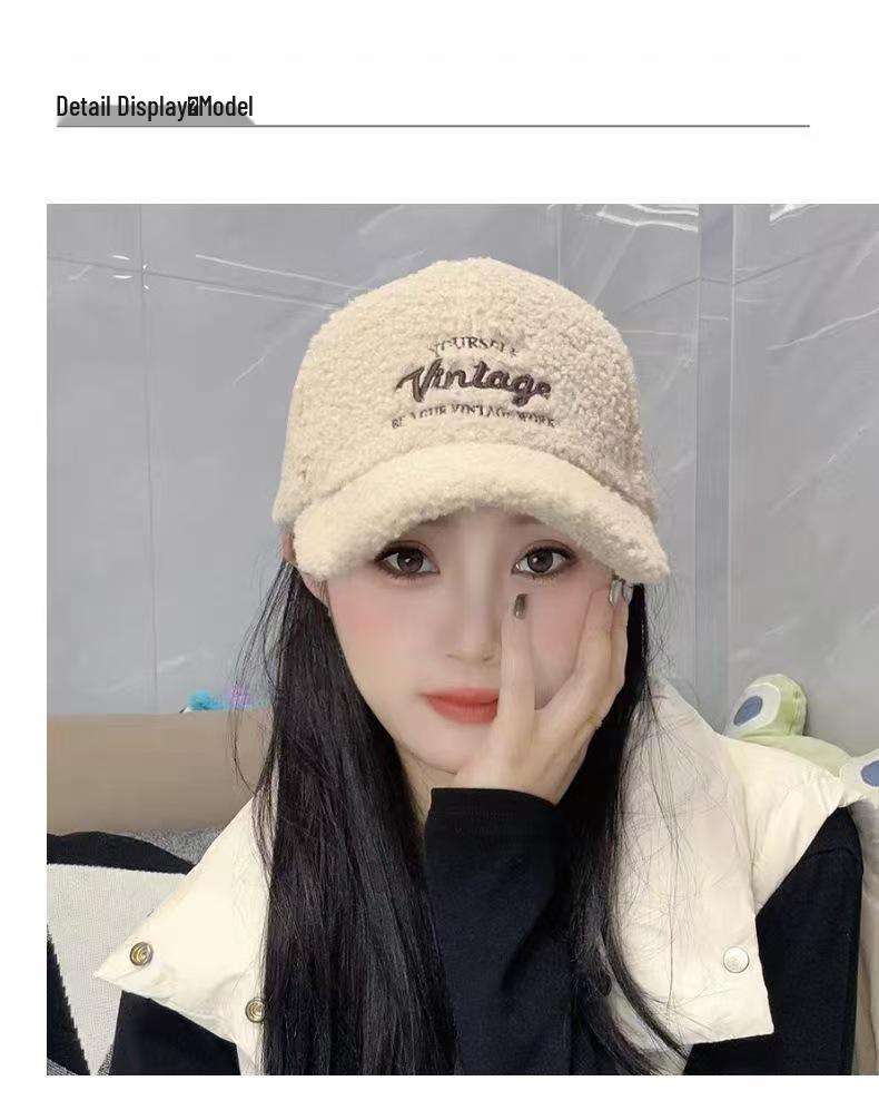 High-Quality Lamb Wool Embroidered Baseball Cap - Winter Warm, Trendy, Versatile Casual Hat грязно-белый
