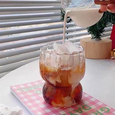 Striped Fat Cup Household Ice Cream Cup Milk Breakfast Oatmeal Cup Borosilicate Glass Coffee Latte Cup