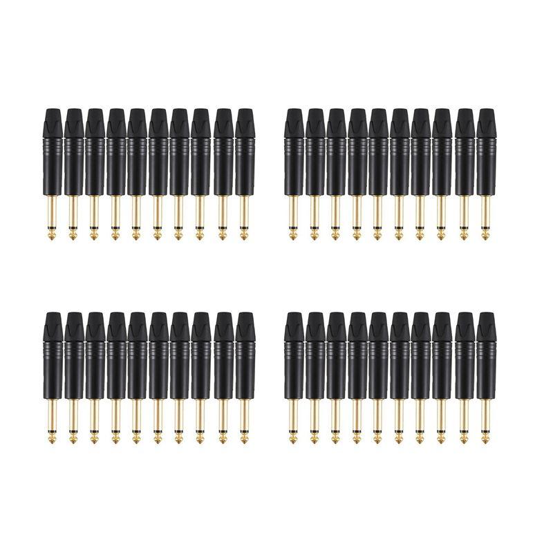 ABUL-Gold Plating 40Pcs Plug Mono Professional 2 Pole 6.35 Mm 6.5Mm Stereo Jack Plug Neutrik 6.35Mm Jack Black