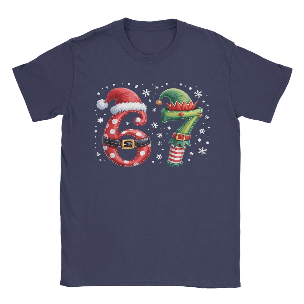 Christmas 67 Meme Six Seven Men T Shirt  Novelty Tee Shirt Short Sleeve Round Collar T-Shirts Cotton Summer Tops