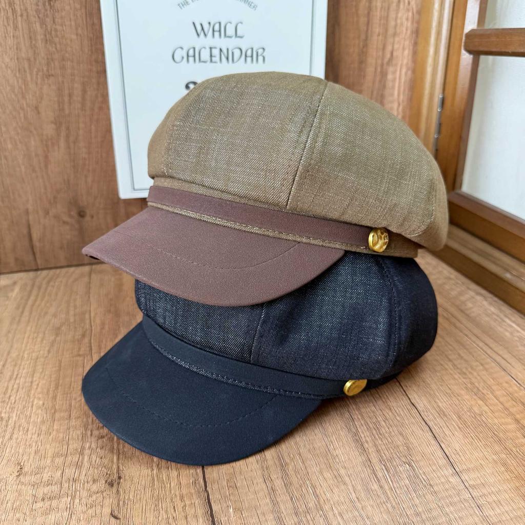 Temperament contrasting octagonal hat women's metal buckle newsboy hat British style splicing brim beret autumn versatile hat