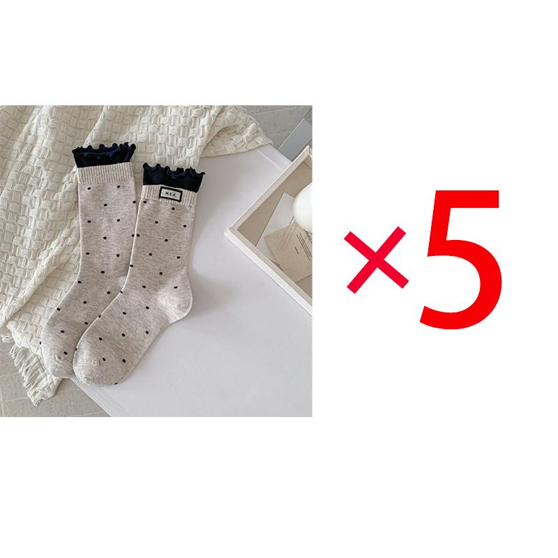 

5 пар женских носков Новые в горошек Милые с оборками Носки средней длины Дышащие Преппи стиль Женские Новинки Носки 5pairs