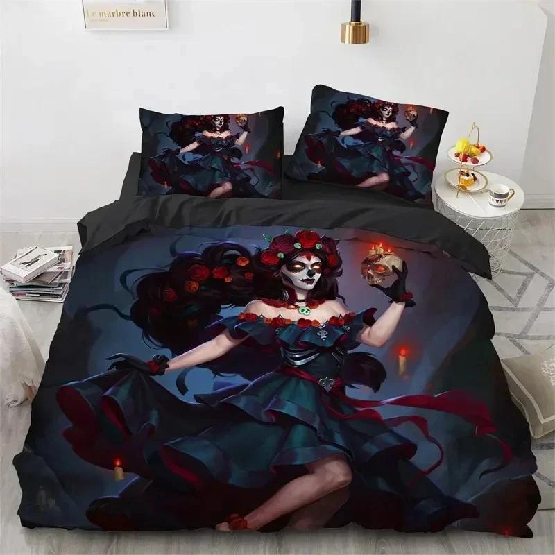 Comforter Skull Vintage Sugar Skull Girl Bedding Set 3D Printed Suitable For Bedroom Kids Home Textile