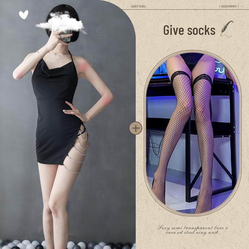 Xiang Night Temptation Lace Lingerie Set: Sexy Backless Camisole Pajamas with Slit - Erotic Homewear Nightdress