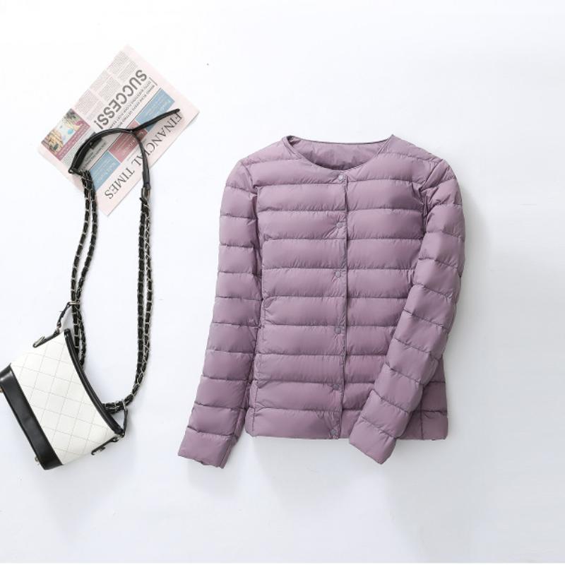 Nové dámské jednobarevné lehké péřové kabáty bez límce na knoflíky Teplá krátká péřová bunda Měkká pohodlná zateplená Slim krátká prošívaná bunda
