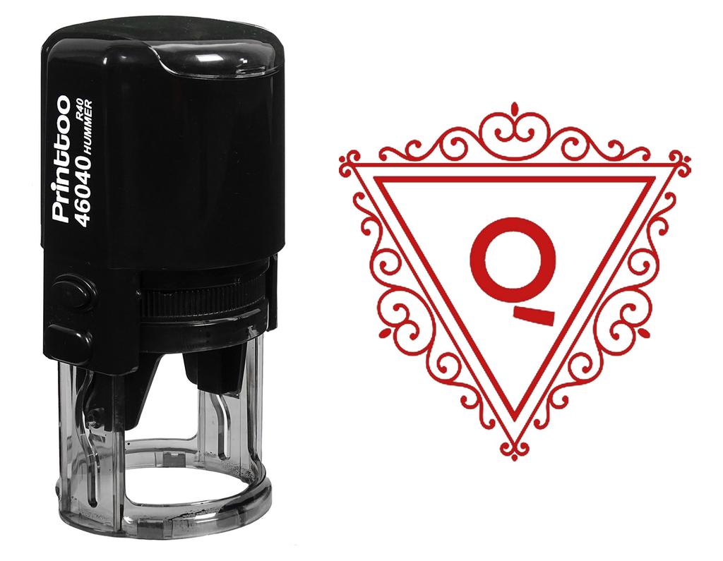 Printtoo Swirl Border Triangle Q Alphabet Monogram Initial Self Inking Rubber Stamp R-40 Office