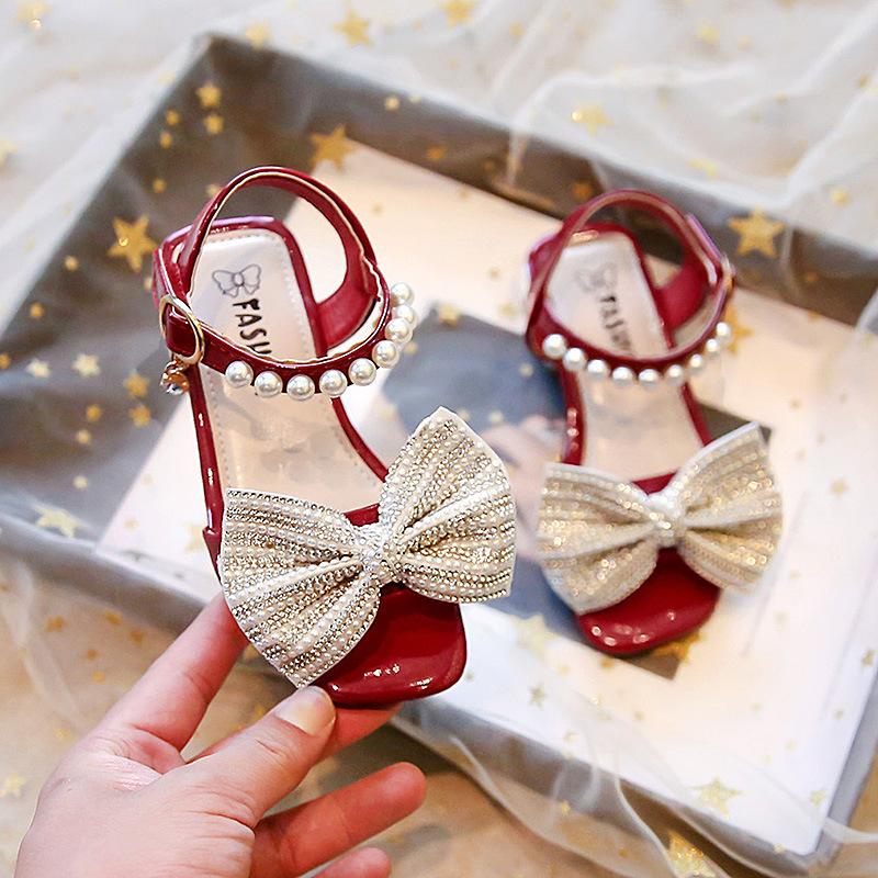 Summer Girls Shoes New Fashion Comfort Sandals Soft Anti Slip Rhinestones Kids Shoes Sweet Exquisite Simple Retro Princess Shoe