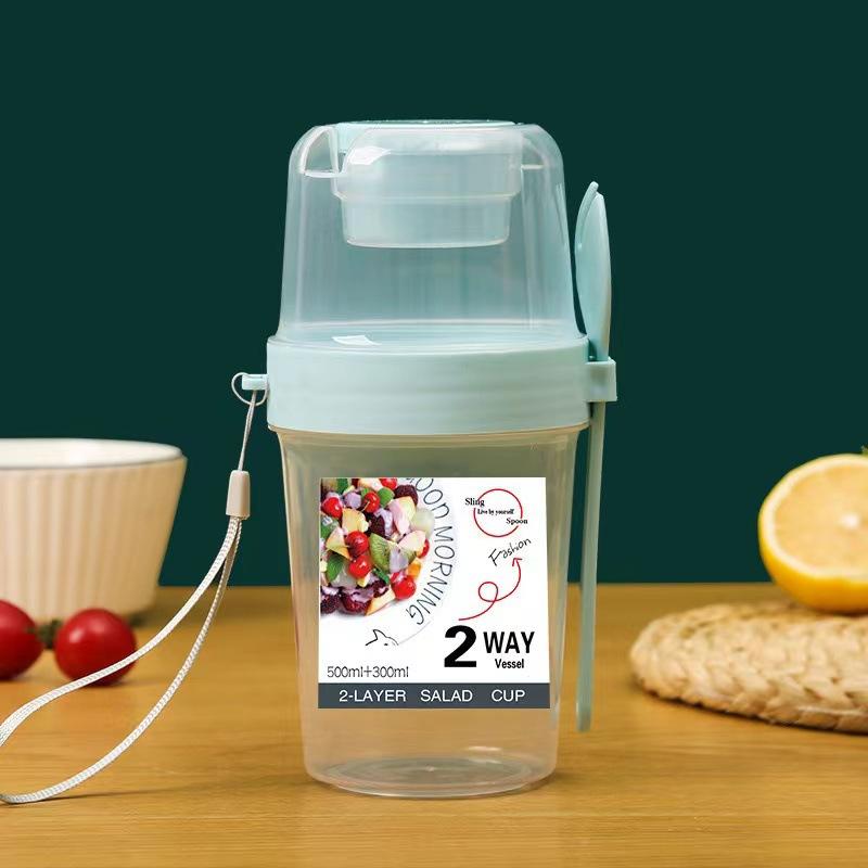 

Carry Breakfast Cup Salad Cups Portable Yogurt Cereal Oatmeal Snacks Parfait Containers Salad Dressing Holders with Lid Forks синий