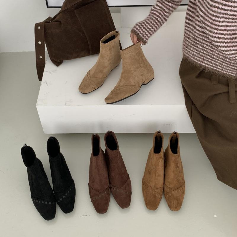 

2025 новые замшевые полусапожки челси на толстом каблуке с задней молнией, женские короткие ботинки, маленькие женские ботинки 39 коричневый