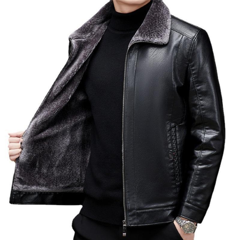 Leather jacket sheep jacket integrated leather middle-aged and elderly fur casual thickened leather jacket winter men's velvet
