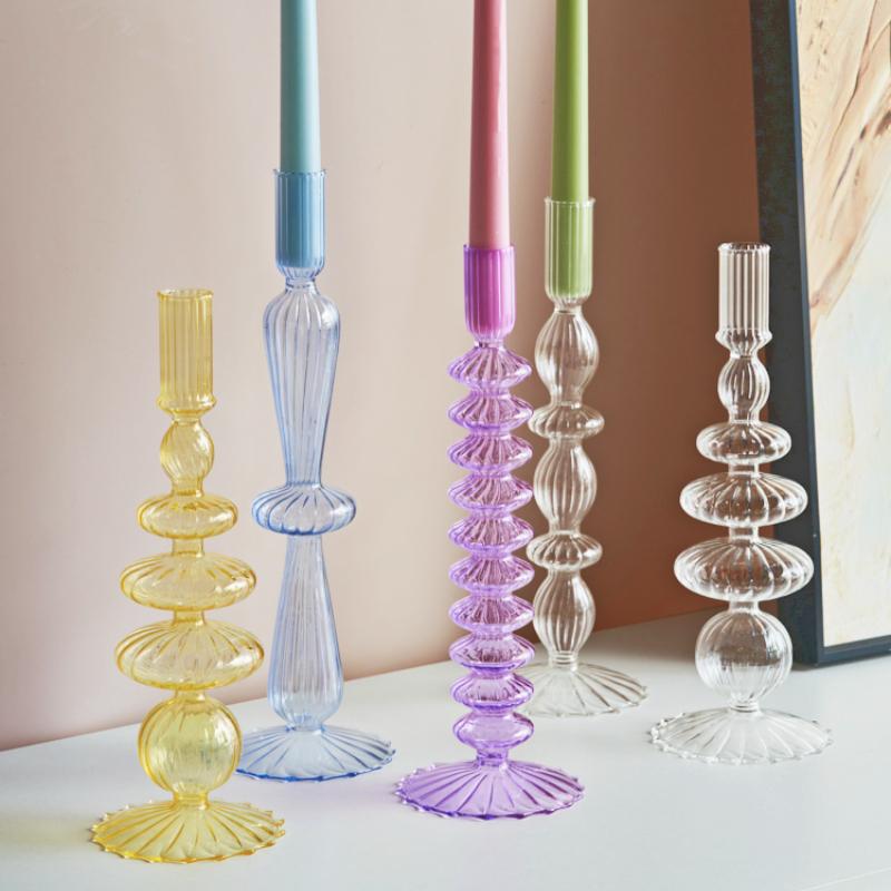 Glass Candle Holders Nordic Decor Taper Candle Holder Candlesticks for Home Wedding Room Decoration Party Vase Home Decor