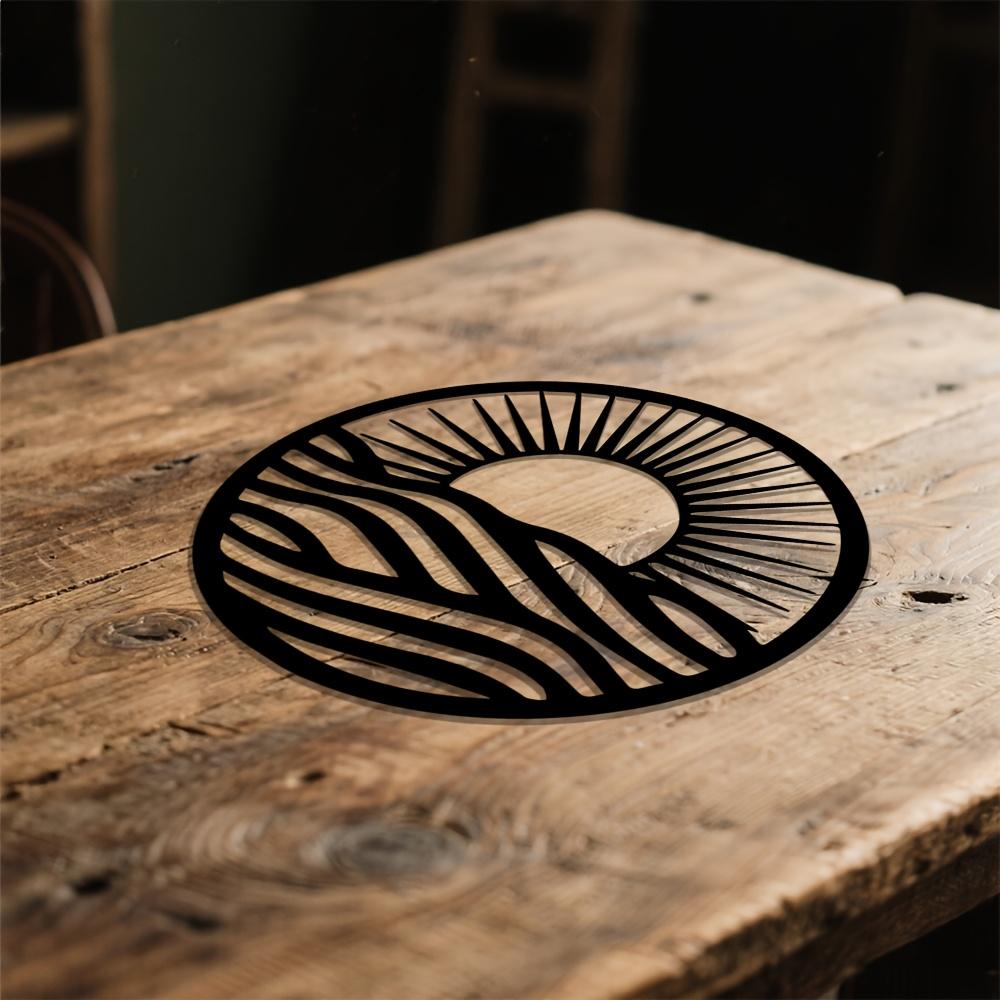 1pc 2D Flat Sun Waves Metal Wall Art Deco Iron Sculpture Wall Mounted Living Room Bedroom Office Bathroom