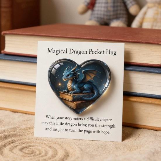 Magisk Drak Fickkram Fantasy Drakhjärta Symbol med Bokmärke Liten Känslomässigt Stöd UppmuntringsPresent för Läsare Studenter Fantasyälskare