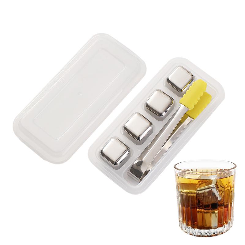 

4 Pcs Stainless Steel Ice Cubes For Drinks, Reusable Stainless Wine Ice Tong For Whiskey, Vodka, Soda, Wine, Beverage Juice серебряный