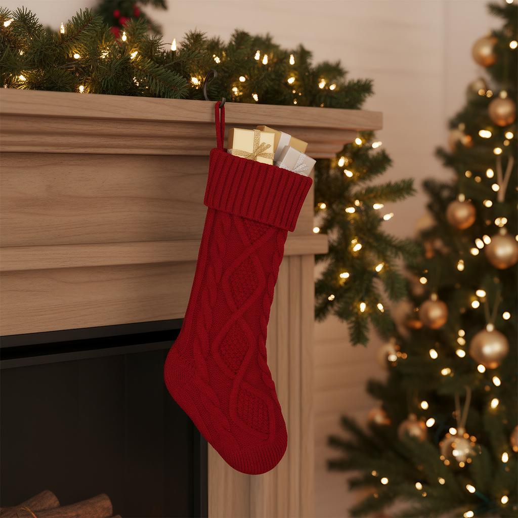 Xmas Hanging Stockings 18 Inches Knitted Stocking Large Size Knitted Xmas Stocking for Holiday Christmas Party Family Decor