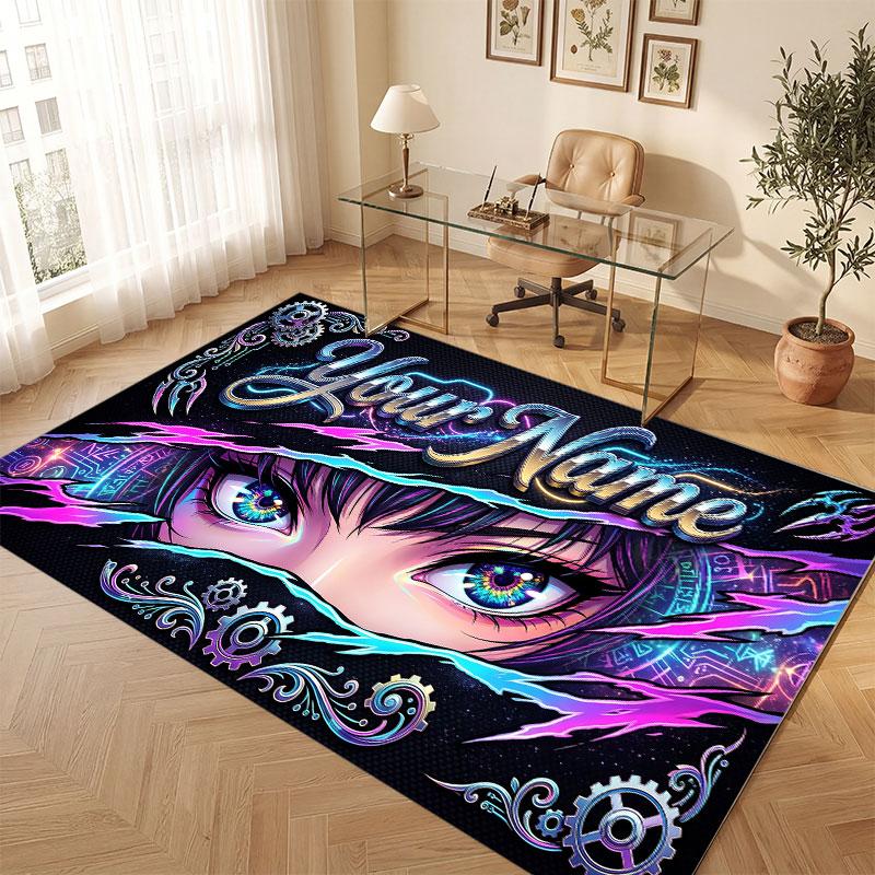 Fantasy Magic Theme Crystal Velvet Floor Rug Personalized Custom Name Text Warm Carpet Home Decoration