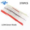 270PCS 1/2W Zener Diode Voltage Regulator Diodes Assortment Kit 2.4V-33V 2V4 2V7 3V 3V3 3V6 3V9 5V1 5V6 6V2