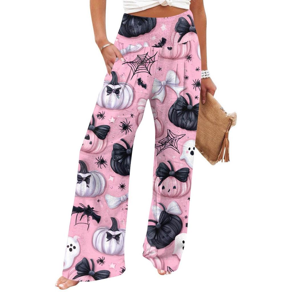 Women's Casual Time Straight Leg Pants Print High Waist Pants With Pockets