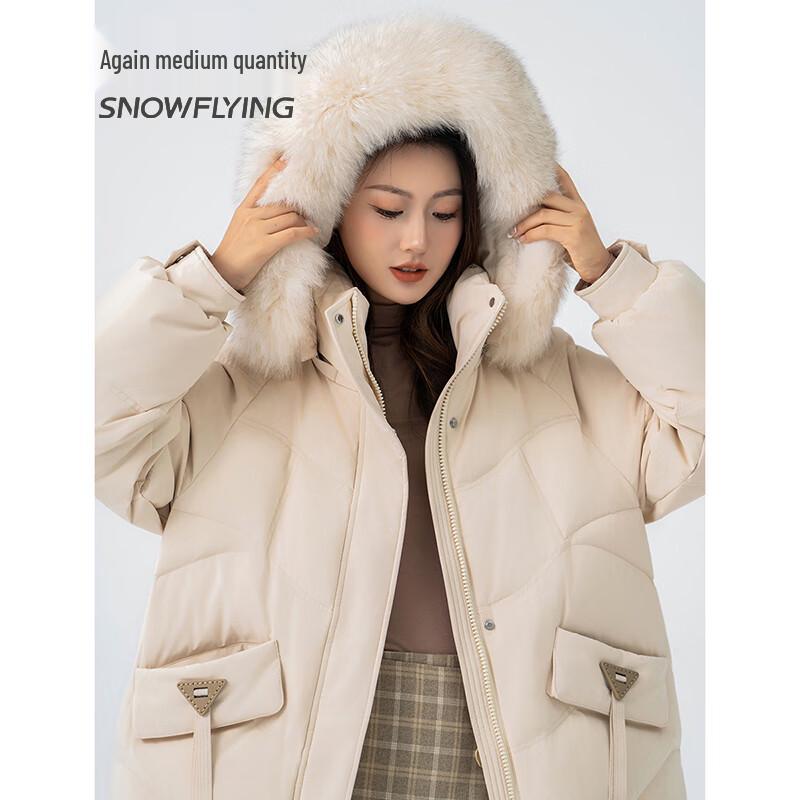 SNOWFLYING Women's Long Fox Fur Collar Down Jacket