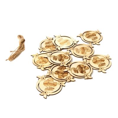 10pcs Laser Wooden Easter Egg Party Hanging Pendant Decor with String Hollow