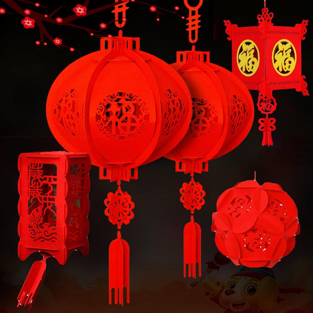 Chinese New Year Lantern Spring Festival Non-woven Fabric Hanging Chinese Lantern Festive Party DIY Home Decoration Red Lantern
