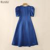 ZANZEA Women Casual Bows Splice V-Neck Summer Short Sleeve Dress