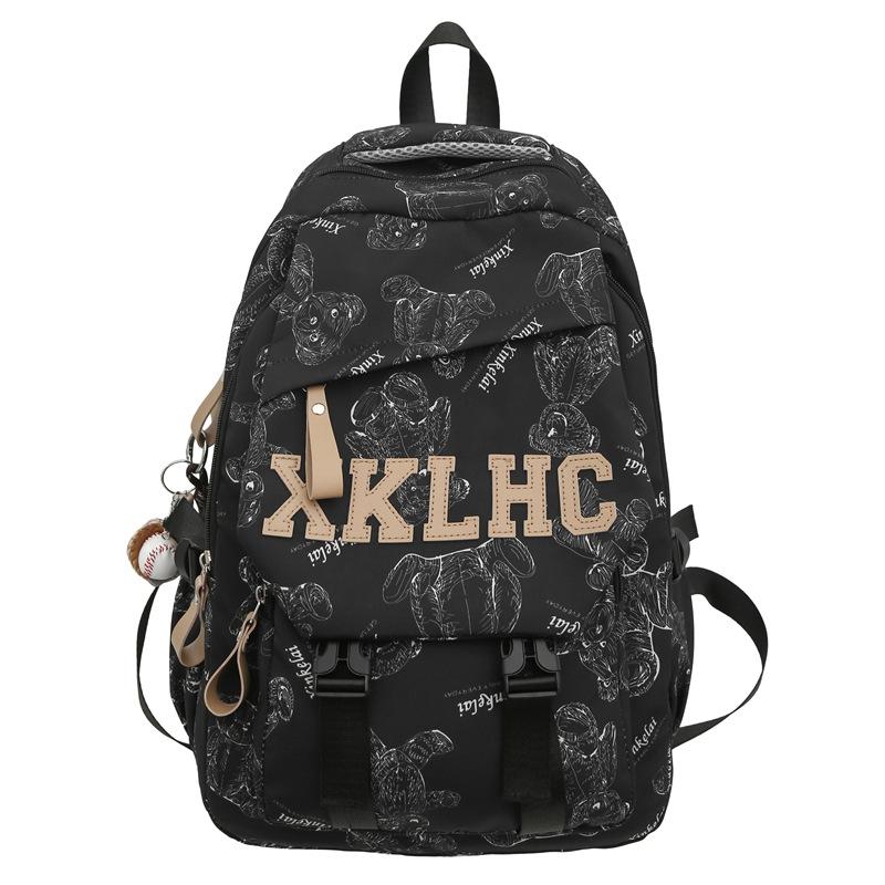 

Школьный рюкзак большой вместимости с принтом медведя, простой, универсальный, грязеотталкивающий, для учеников начальной школы, учеников средней школы Single bag чёрный