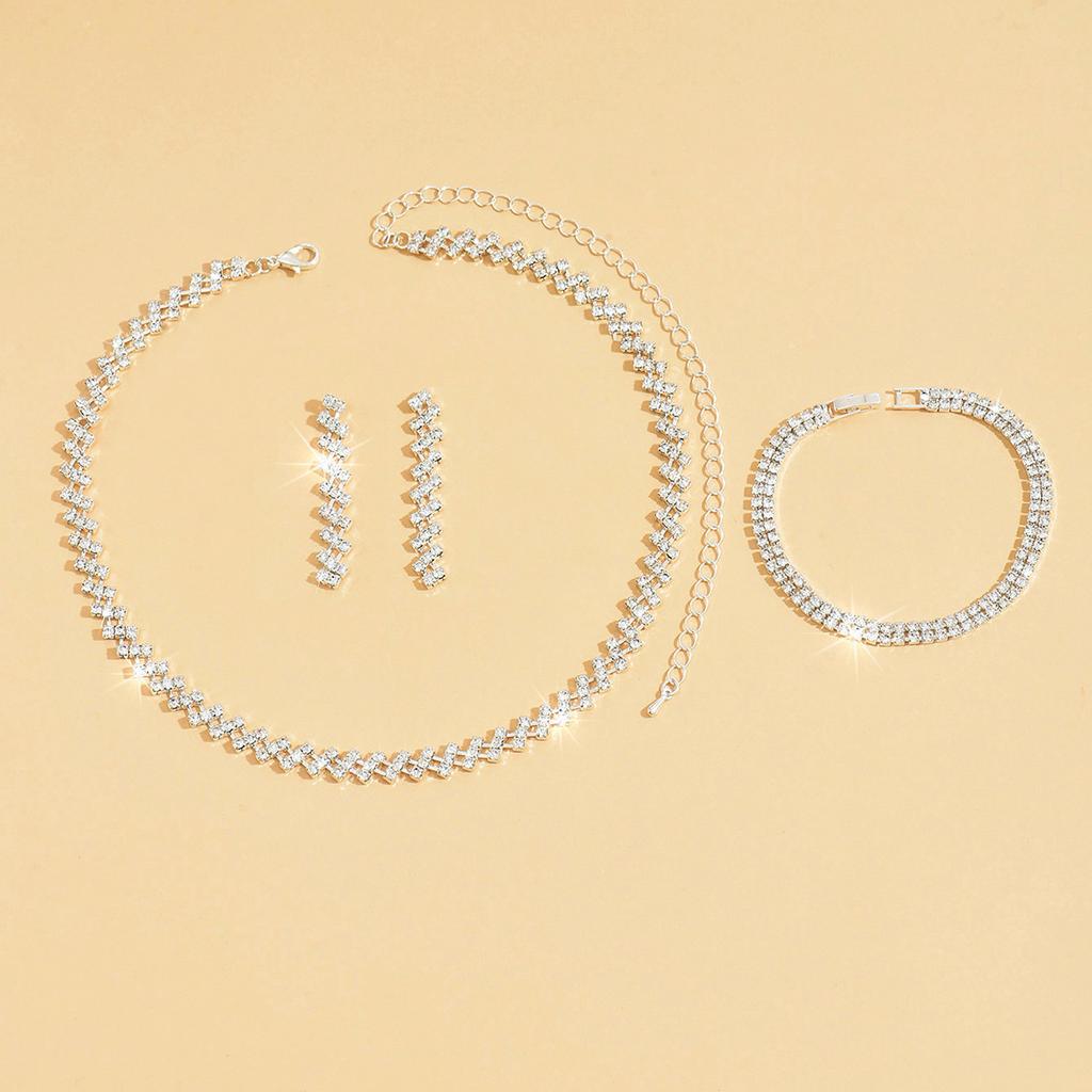 Jewelry Full Diamond Necklace Three Sets Versatile Simple Bridal Rhinestone Clavicle Chain Neck Chain Jewelry