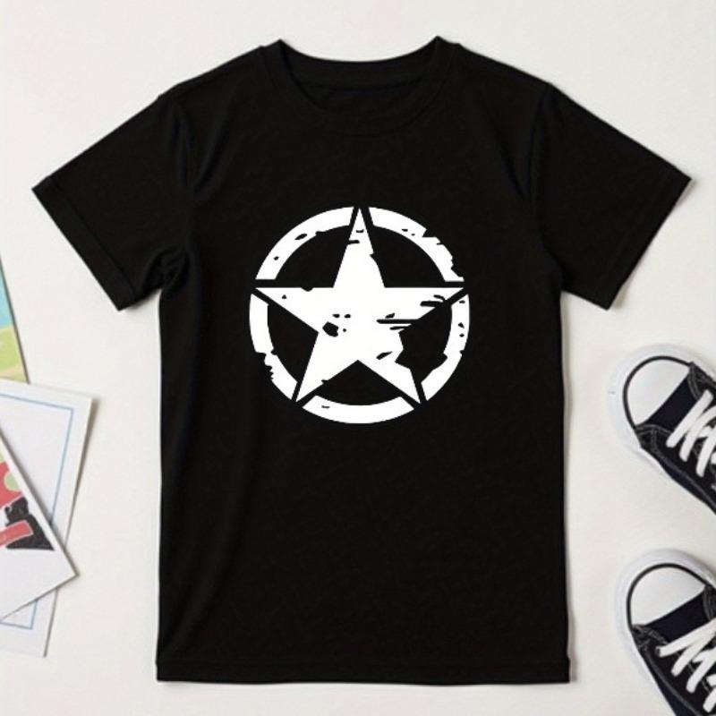 Kids Five-Pointed Star Print Crewneck Breathable Summer Short Sleeve Tee