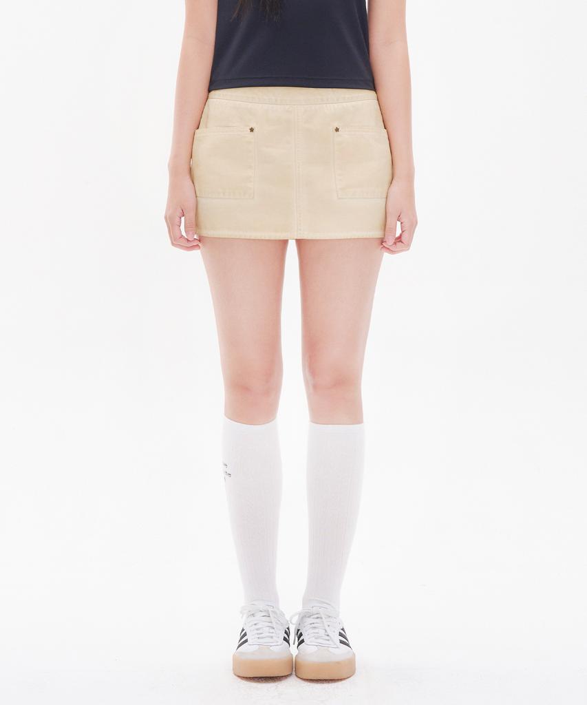 YOUHEE Cotton Pocket Mini Skirts Beige