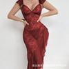 European and American Large-size Sex Underwear New Lace Mesh Suspender Nightdress Women's Deep V Perspective Temptation Dress