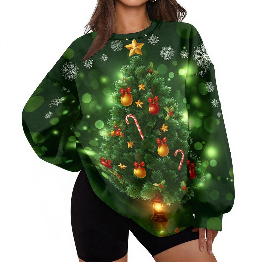 Women's Trendy Christmas Print Crewneck Sweatshirt Lightweight Casual Pullover Top